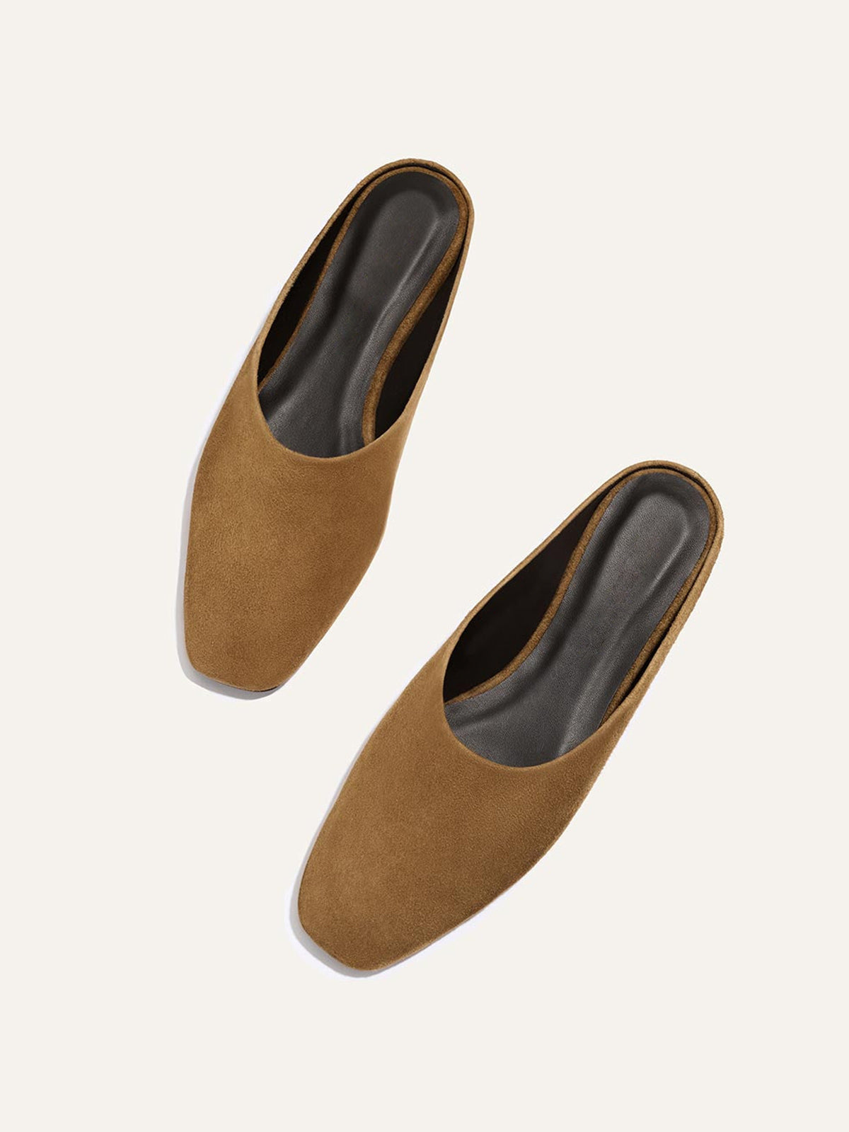 Backless Square-Toe Slip-On Chic Flats - Dark Tan Faux Suede