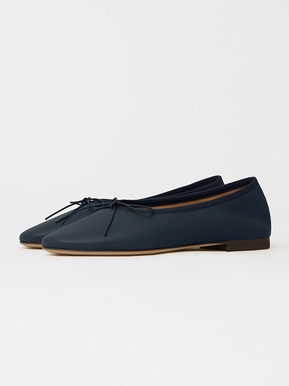 Navy Round-Toe Simple Chic Ballet Flats With Front Bow
