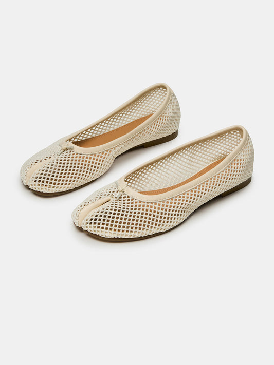 Bone Mesh Split-Toe Slip-On Ballet Flats