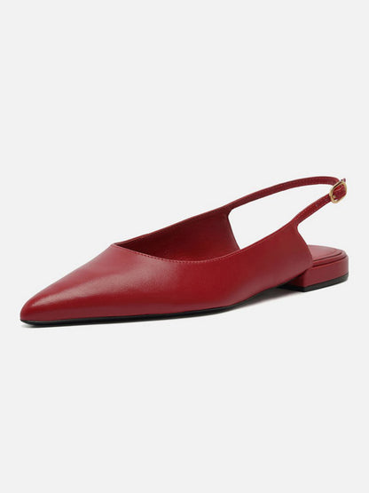 Red Pointed-Toe Buckle Slingback Chic Slip-On Flats