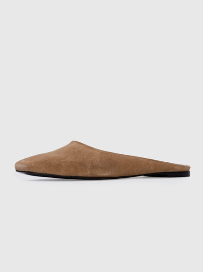 Sand Faux Suede Square-Toe Backless Flats