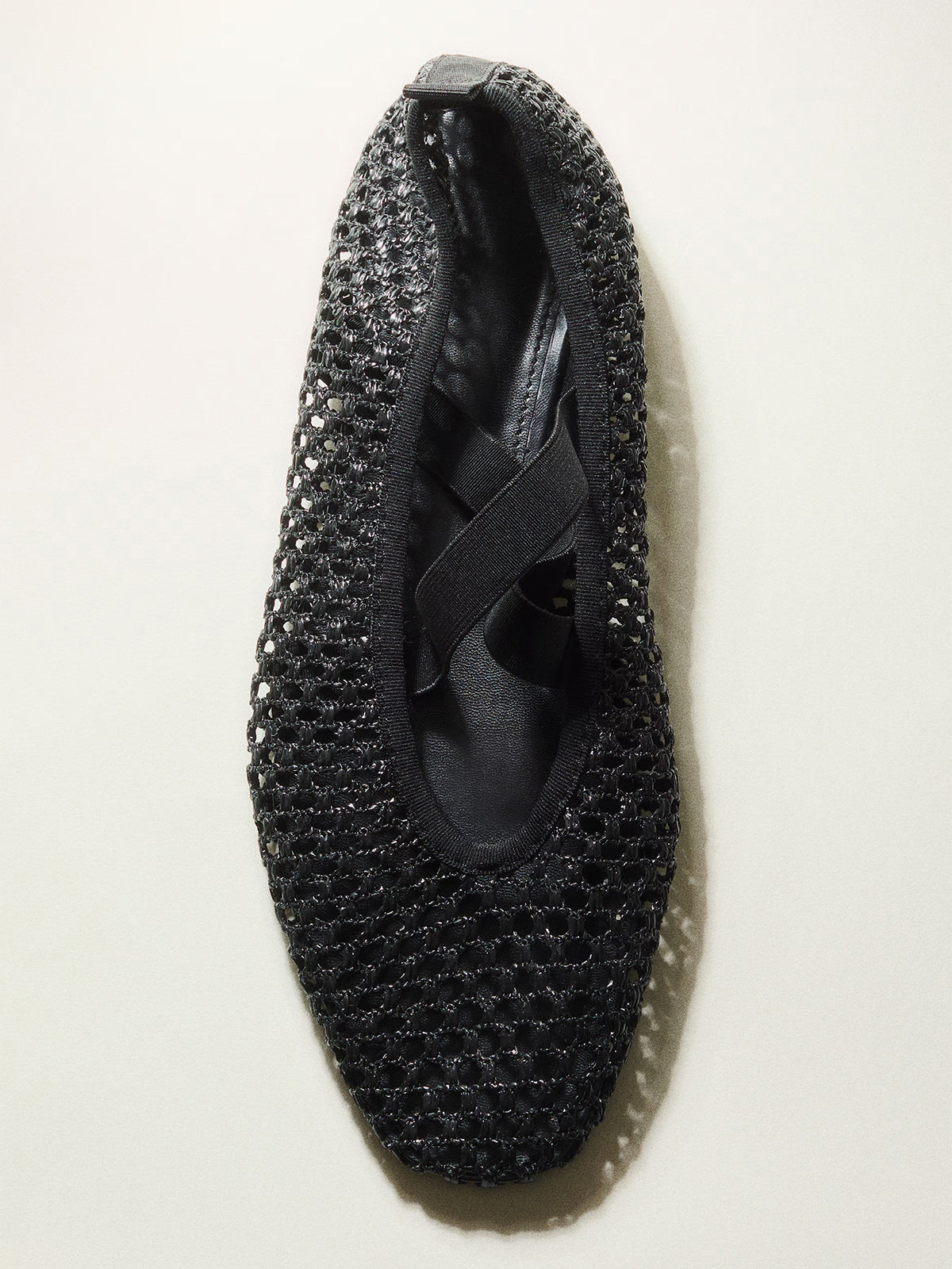 Black Grass Woven Square-Toe Middle Crossed Straps Ballet Flats