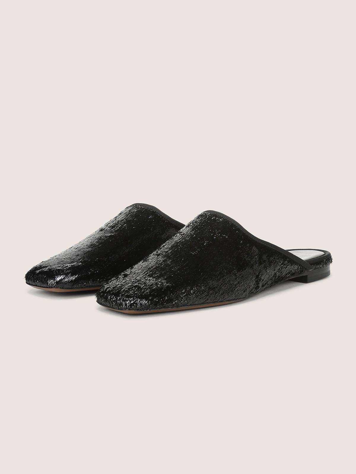 Metallic Black Square-Toe Chic Backless Simple Flats