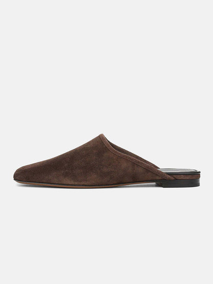 Coffee Faux Suede Square-Toe Chic Backless Simple Flats