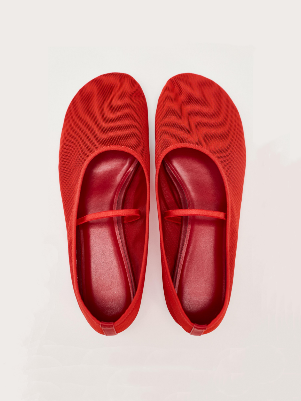 Cute Red Semi-Transparent Mesh Round-Toe Mary-Jane Ballet Flats