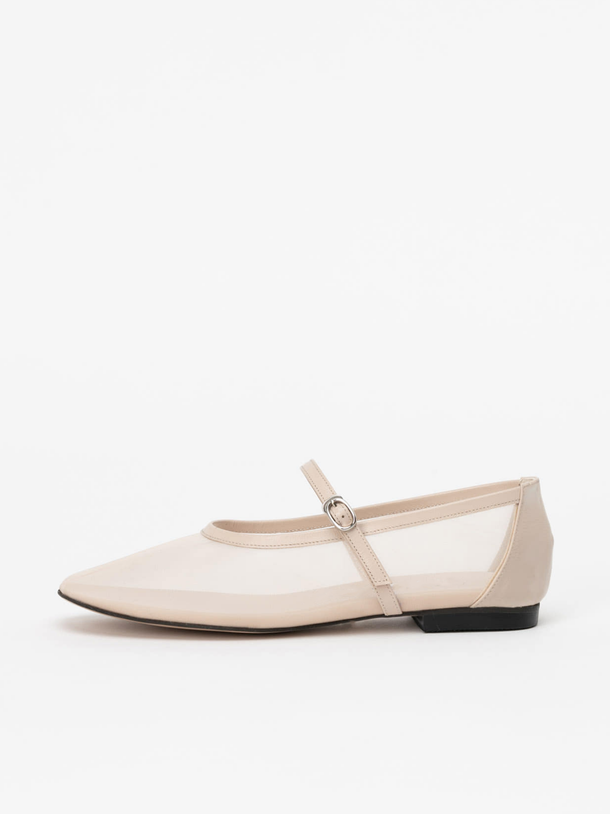 Nude Mesh Square-Toe Flats Mary Janes With Adjustable Strap