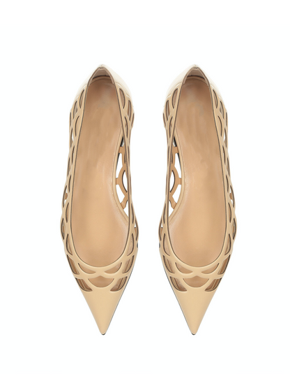 Beige Boho Hollow-Out Pointed-Toe Ballet Flats