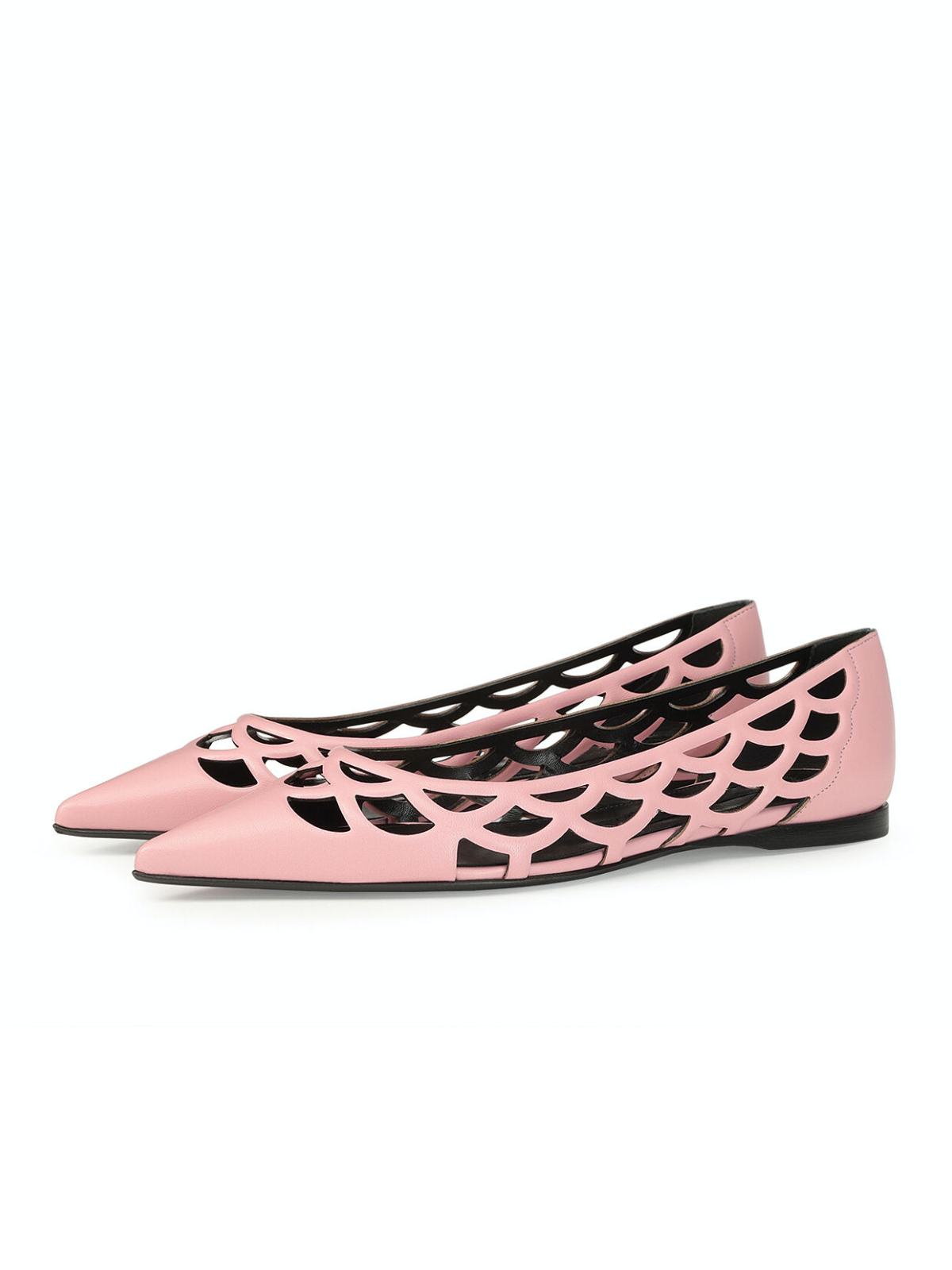 Pink Boho Hollow-Out Pointed-Toe Ballet Flats