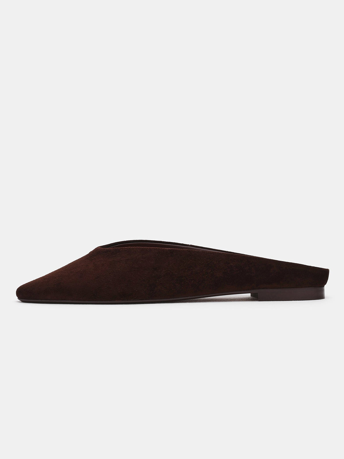 Brown Faux Suede Pointed-Toe Backless Simple Slip-On Flats