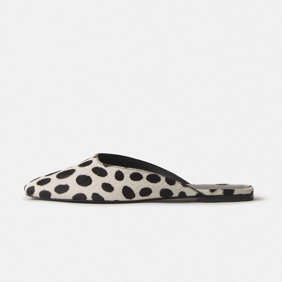 Slip-On Square-Toe Backless Mules Flats - Black And White