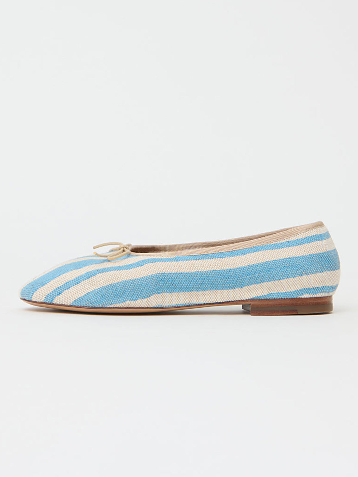 Blue Canvas Round-Toe Simple Chic Ballet Flats With Front Bow