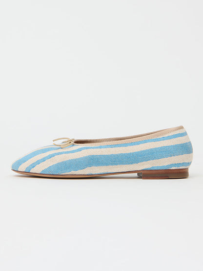 Blue Canvas Round-Toe Simple Chic Ballet Flats With Front Bow