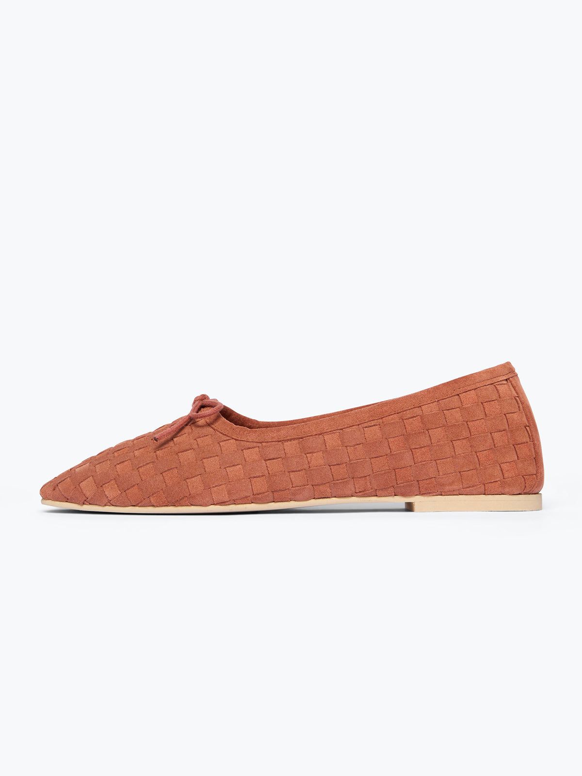 Woven Faux Suede Square-Toe Front Bow Slip-On Ballet Flats - Rosewood