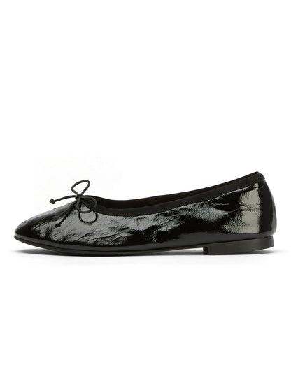 Black Round-Toe Chic Front Bow Slip-On Ballet Simple Flats
