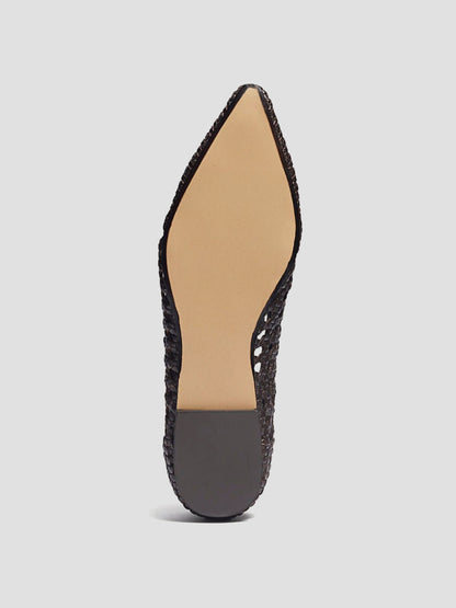 Chocolate Woven Vegan Leather Pointed-Toe Cutout Slip-On Flats