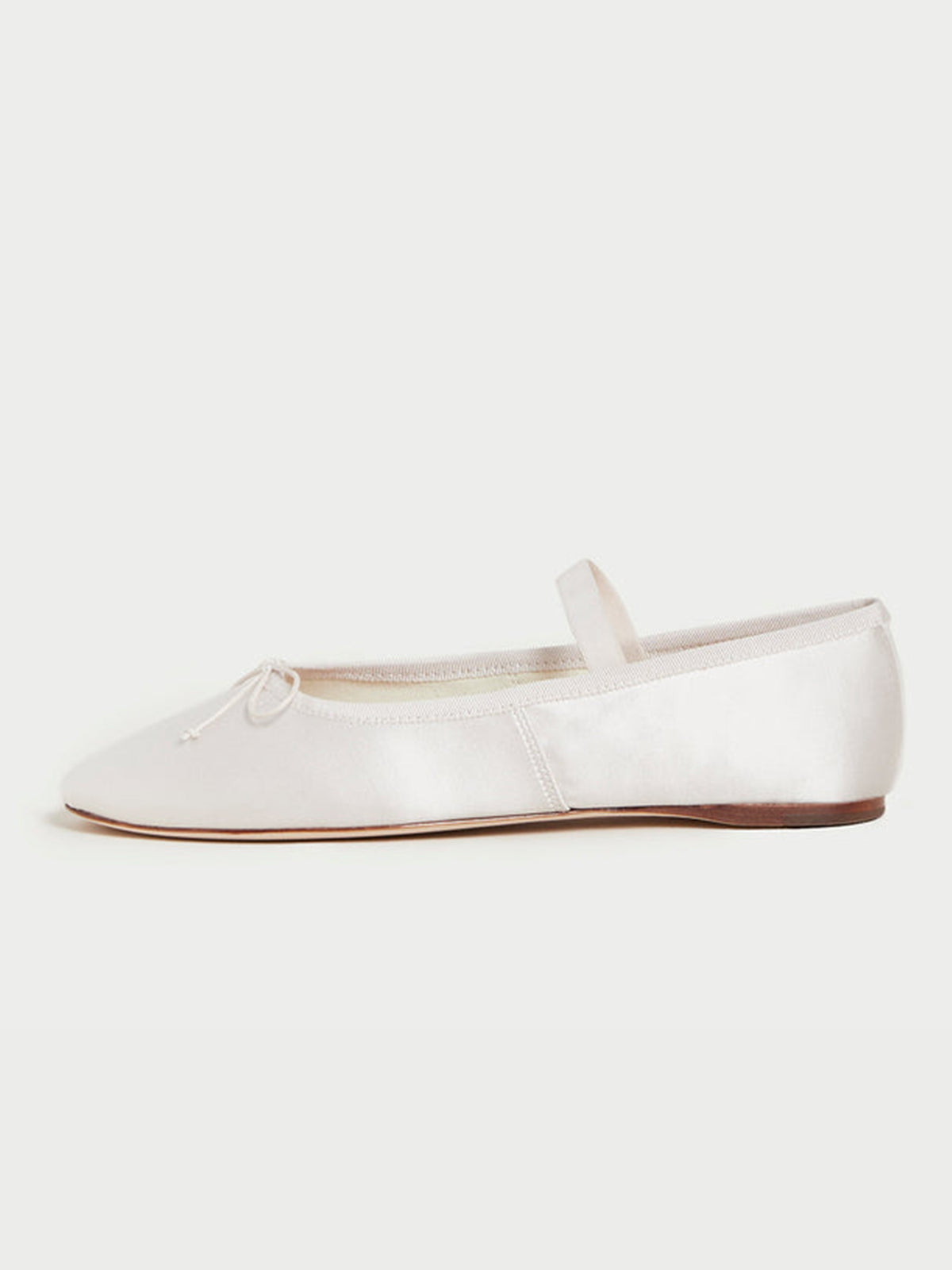 White Satin Round-Toe Mary Jane Front Bow Ballet Flats