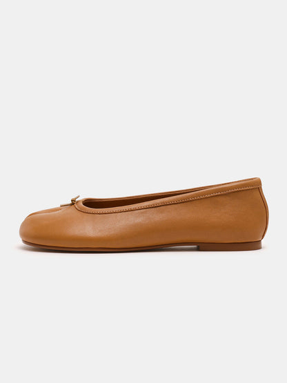 Tan Split-Toe Slip-On Ballet Flats