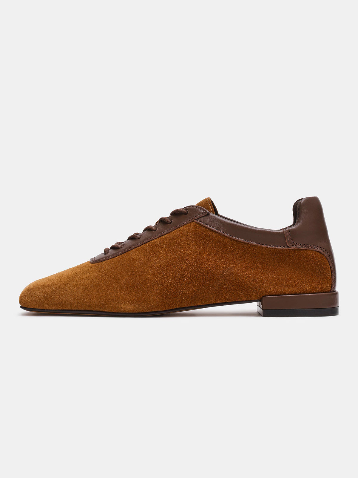 Tan Square-Toe Simple Lace-Up Chic Flats