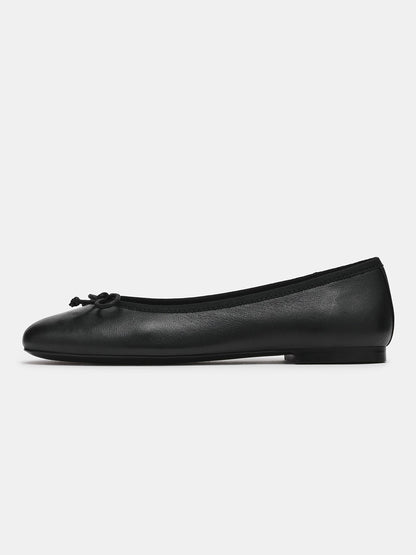 Black Round-Toe Simple Slip-On Ballet Flats With Front Bow