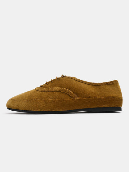 Brown Lint Round-Toe Lace-Up Slip-On Chic Flats