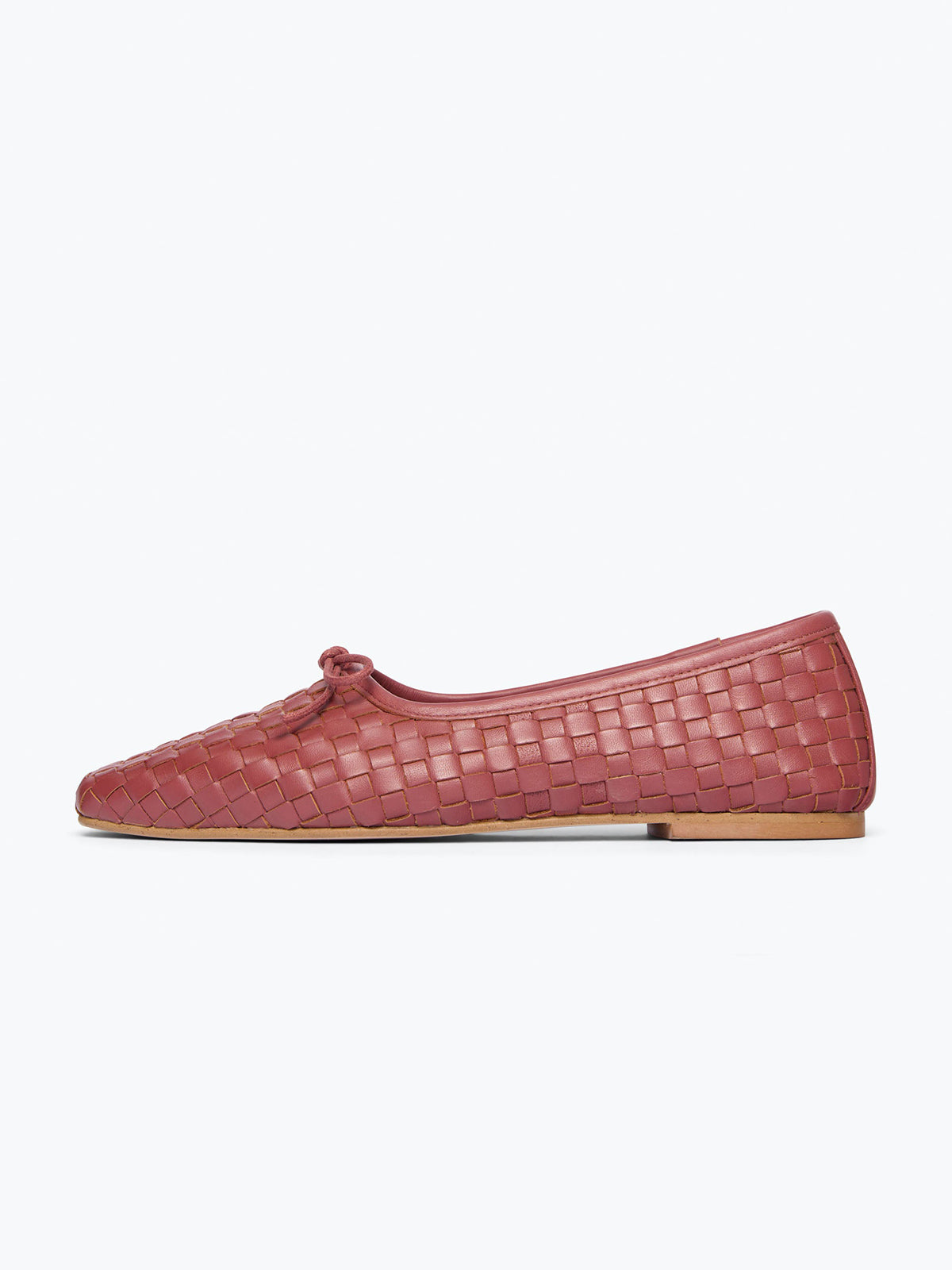 Woven Vegan Leather Square-Toe Front Bow Slip-On Ballet Flats - Brick Brown