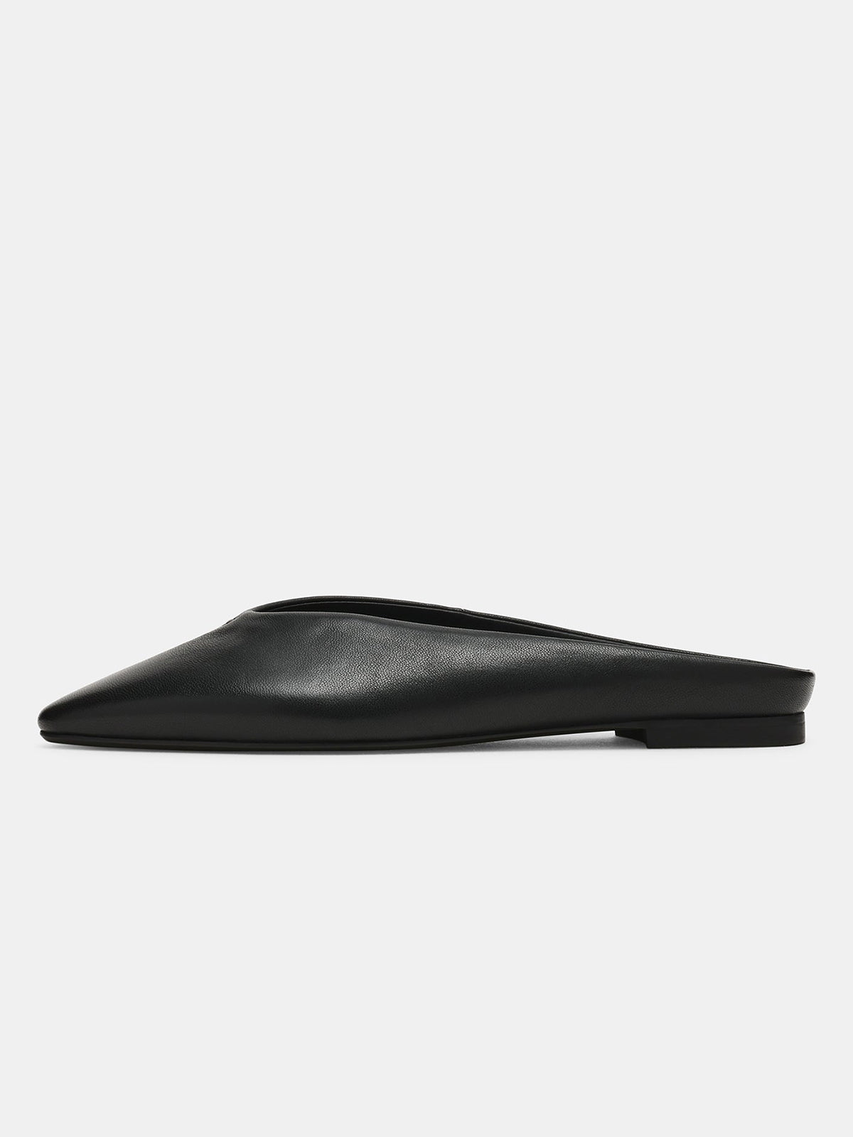 Black Pointed-Toe Backless Simple Slip-On Flats