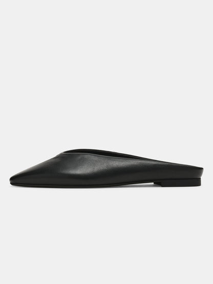 Black Pointed-Toe Backless Simple Slip-On Flats