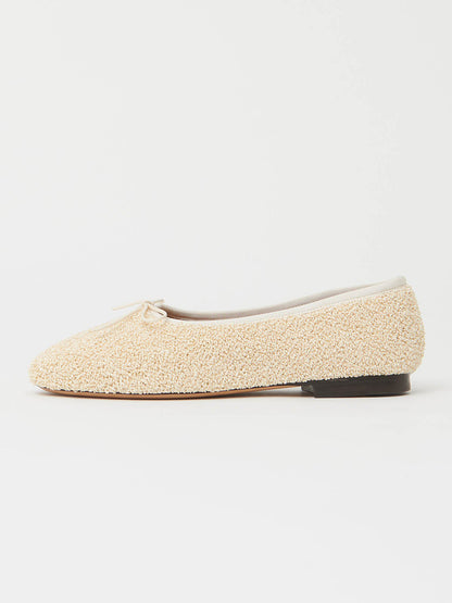 Cream Plush Round-Toe Simple Chic Ballet Flats With Front Bow