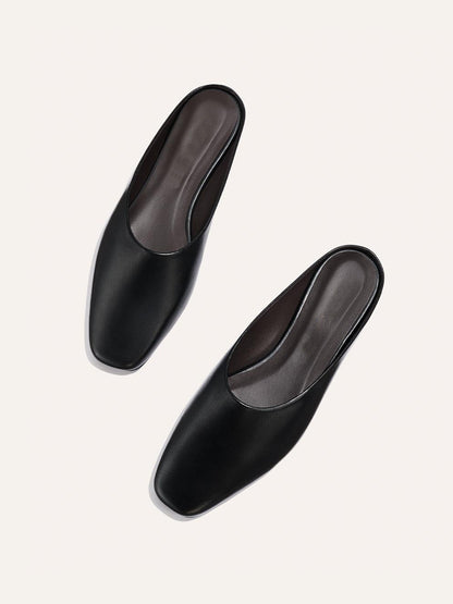 Backless Square-Toe Slip-On Chic Flats - Black