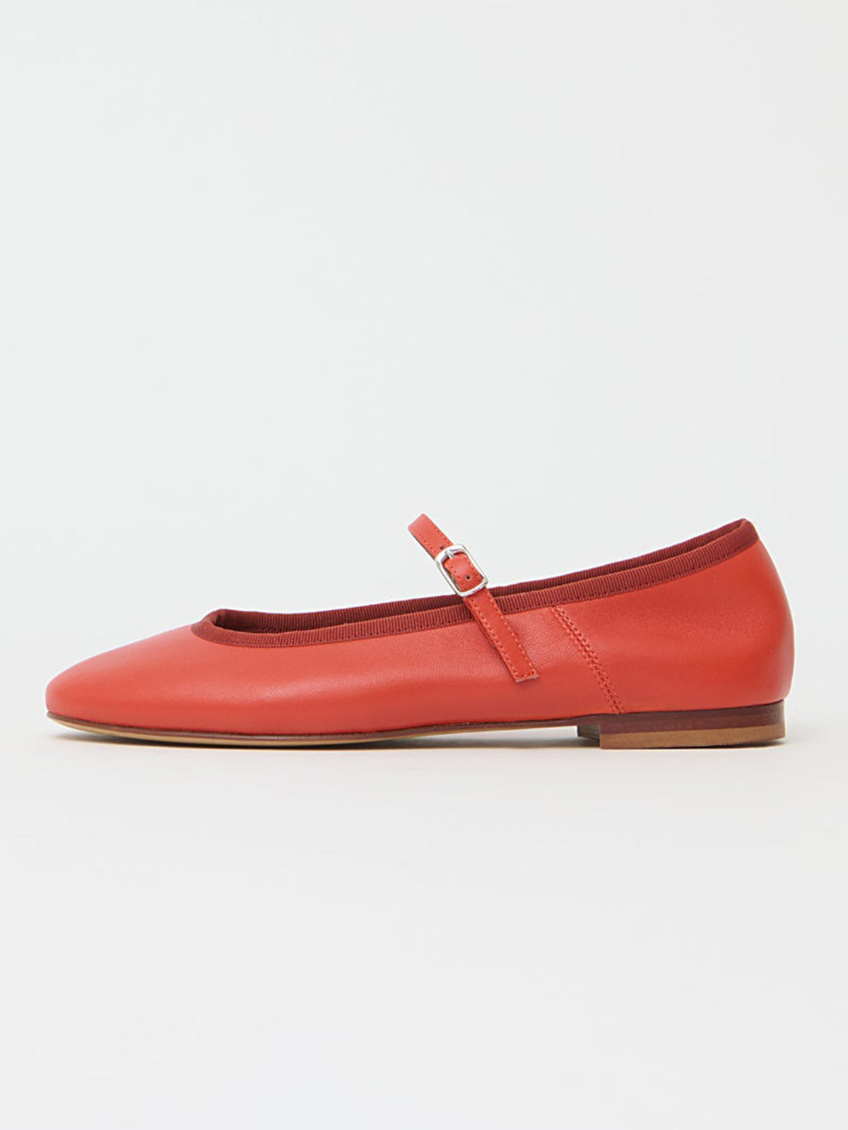 Red Round-Toe Mary Jane With Buckle Chic Ballet Flats