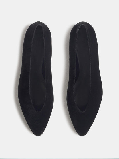 Black Velvet Pointed-Toe Slip-On Simple Ballet Flats