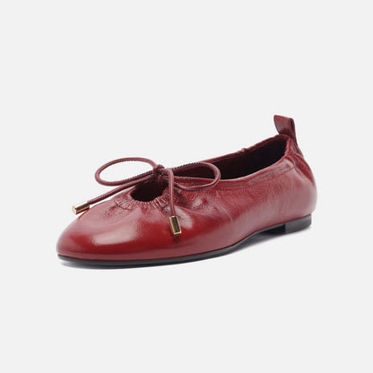Red Round-Toe Front Strap Fashion Slip-On Ballet Flats