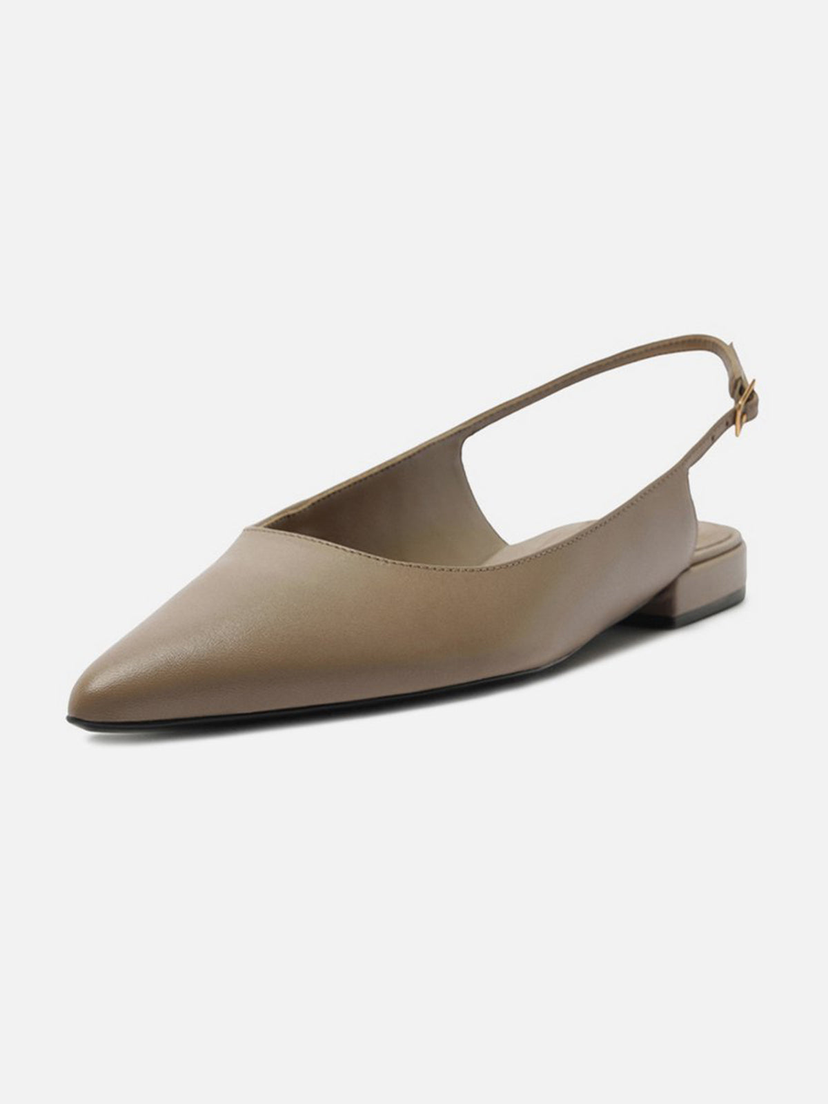 Gray Pointed-Toe Buckle Slingback Chic Slip-On Flats