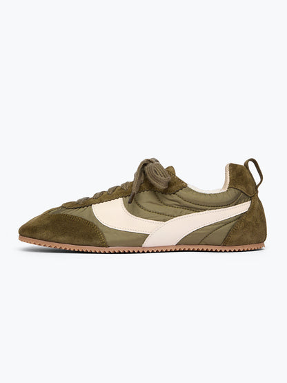 Coffee Cow Suede And Cloth And Cow Leather Square-Toe Lace-Up Sneakers