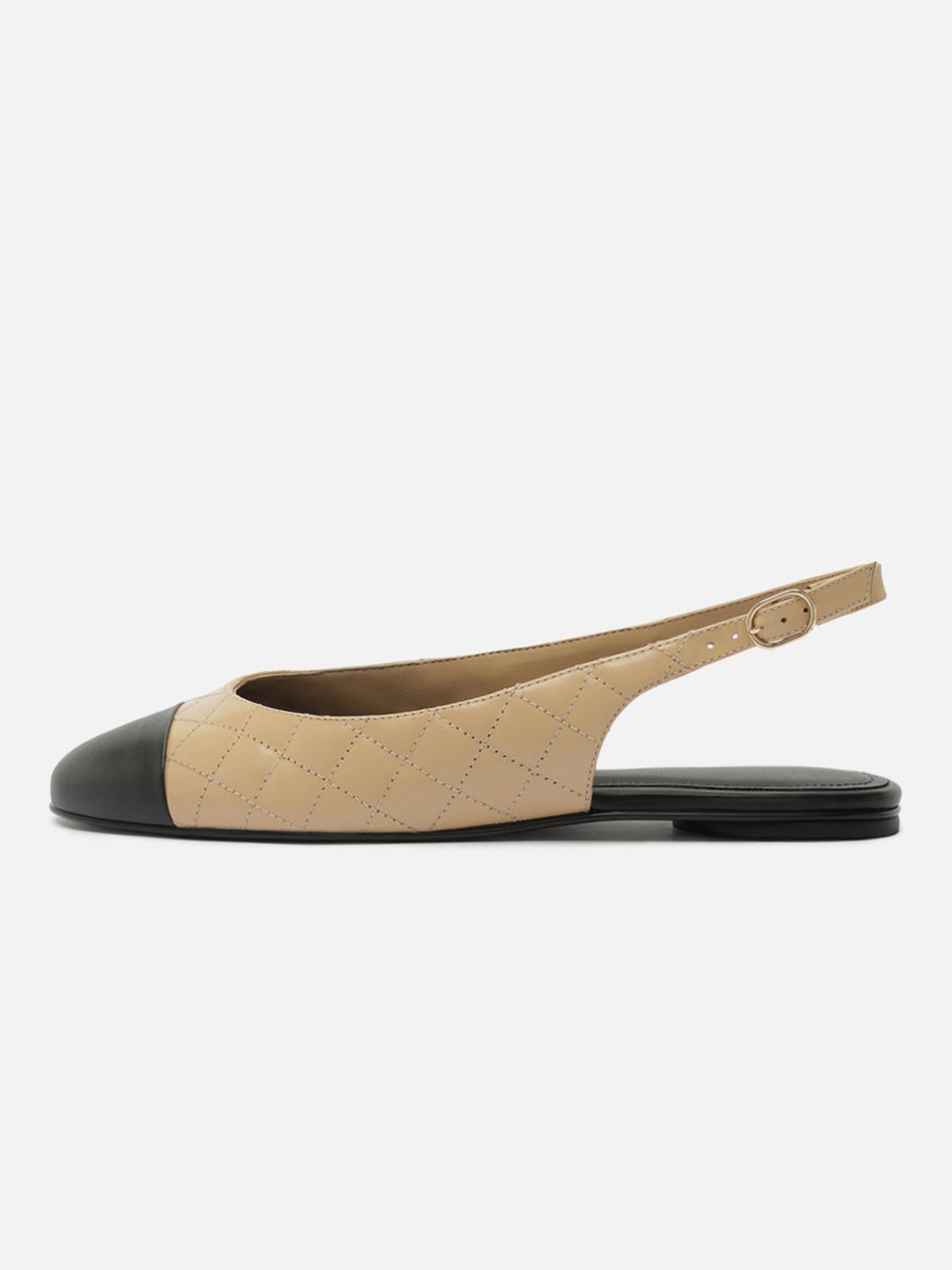Tan Round-Toe Buckle Slingback Chic Slip-On Flats