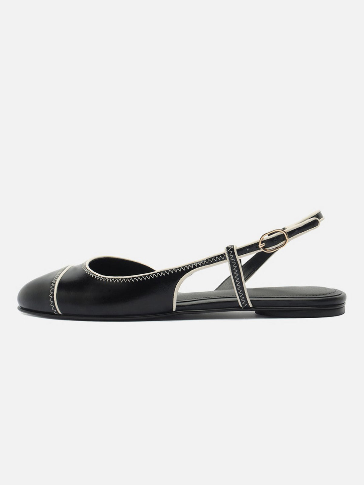 Black Round-Toe Buckle Back Strap Chic Slip-On Flats