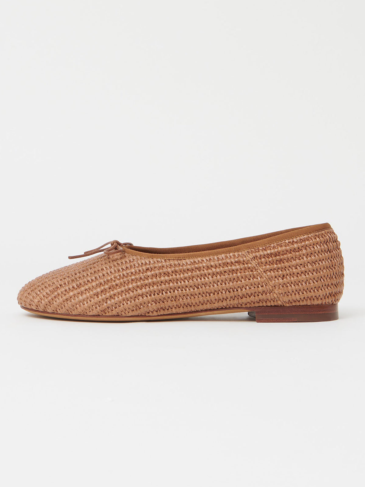 Brown Woven Round-Toe Simple Chic Ballet Flats With Front Bow