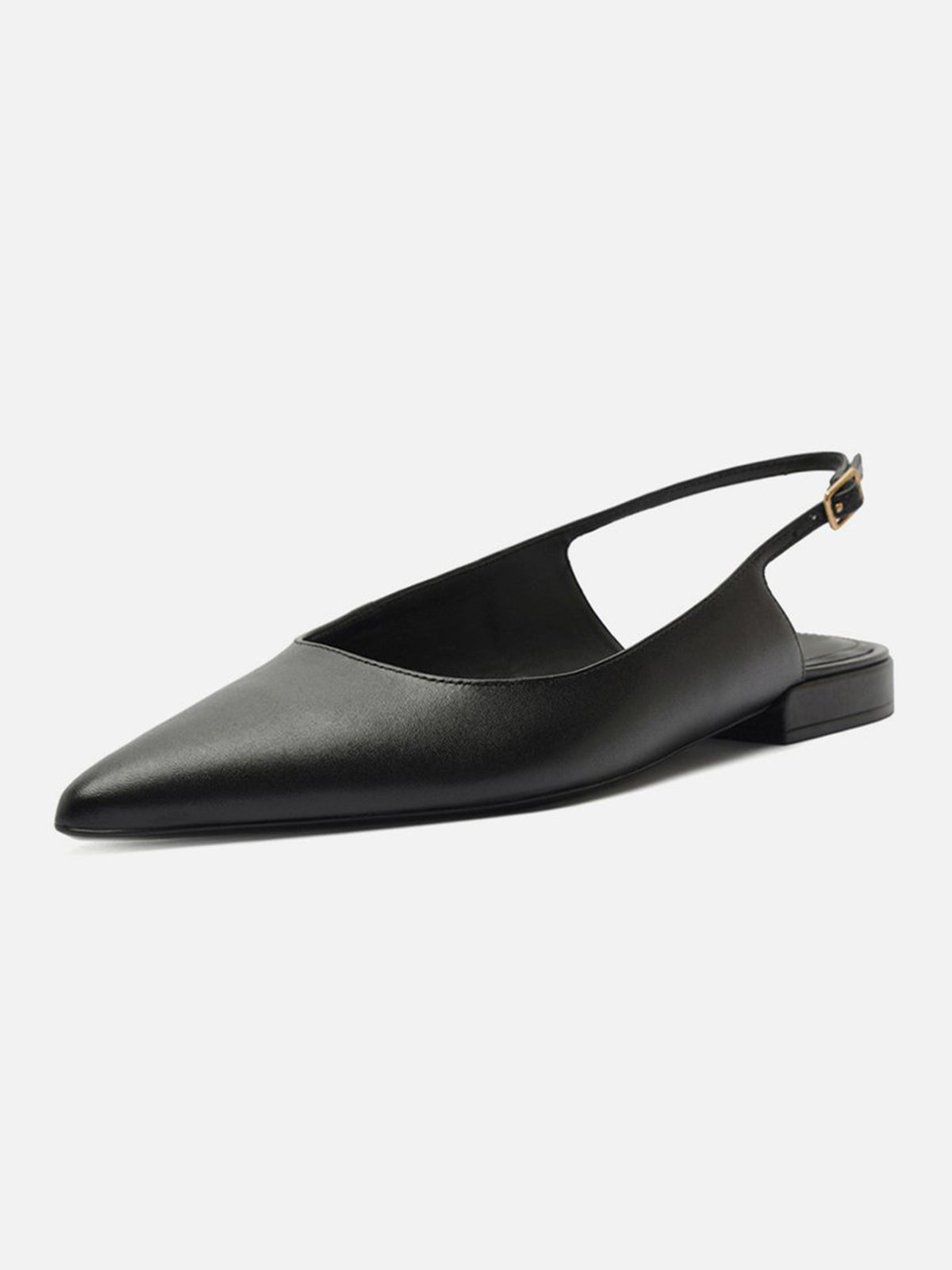 Black Pointed-Toe Buckle Slingback Chic Slip-On Flats