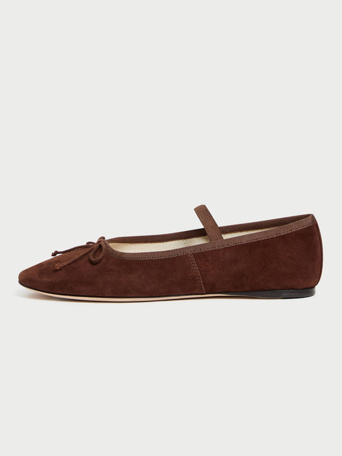 Coffee Faux Suede Round-Toe Mary Jane Front Bow Ballet Flats