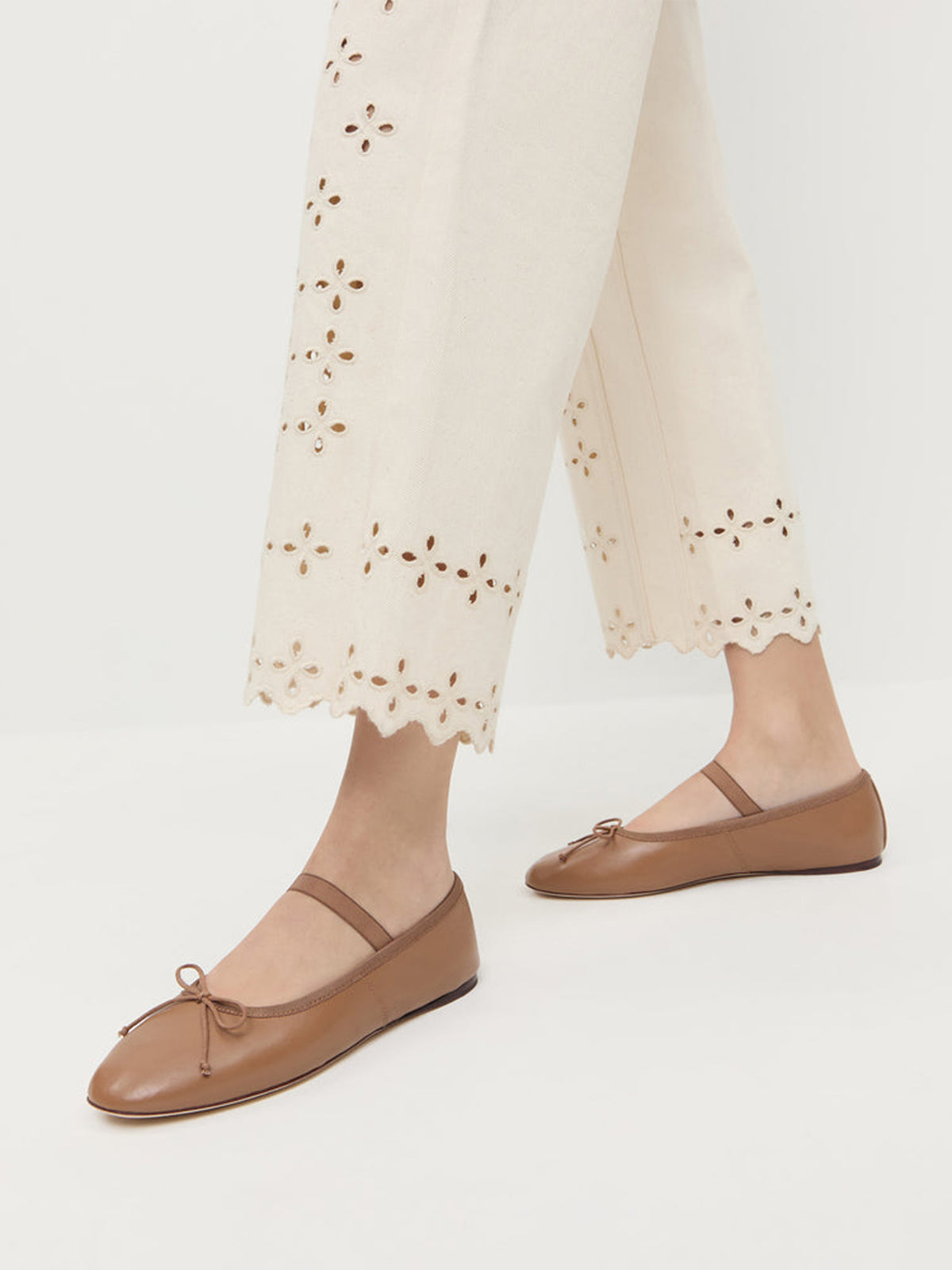 Khaki Vegan Leather Round-Toe Mary Jane Front Bow Ballet Flats