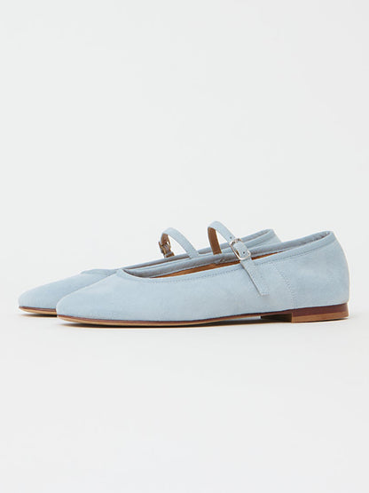 Blue Faux Suede Round-Toe Mary Jane With Buckle Chic Ballet Flats
