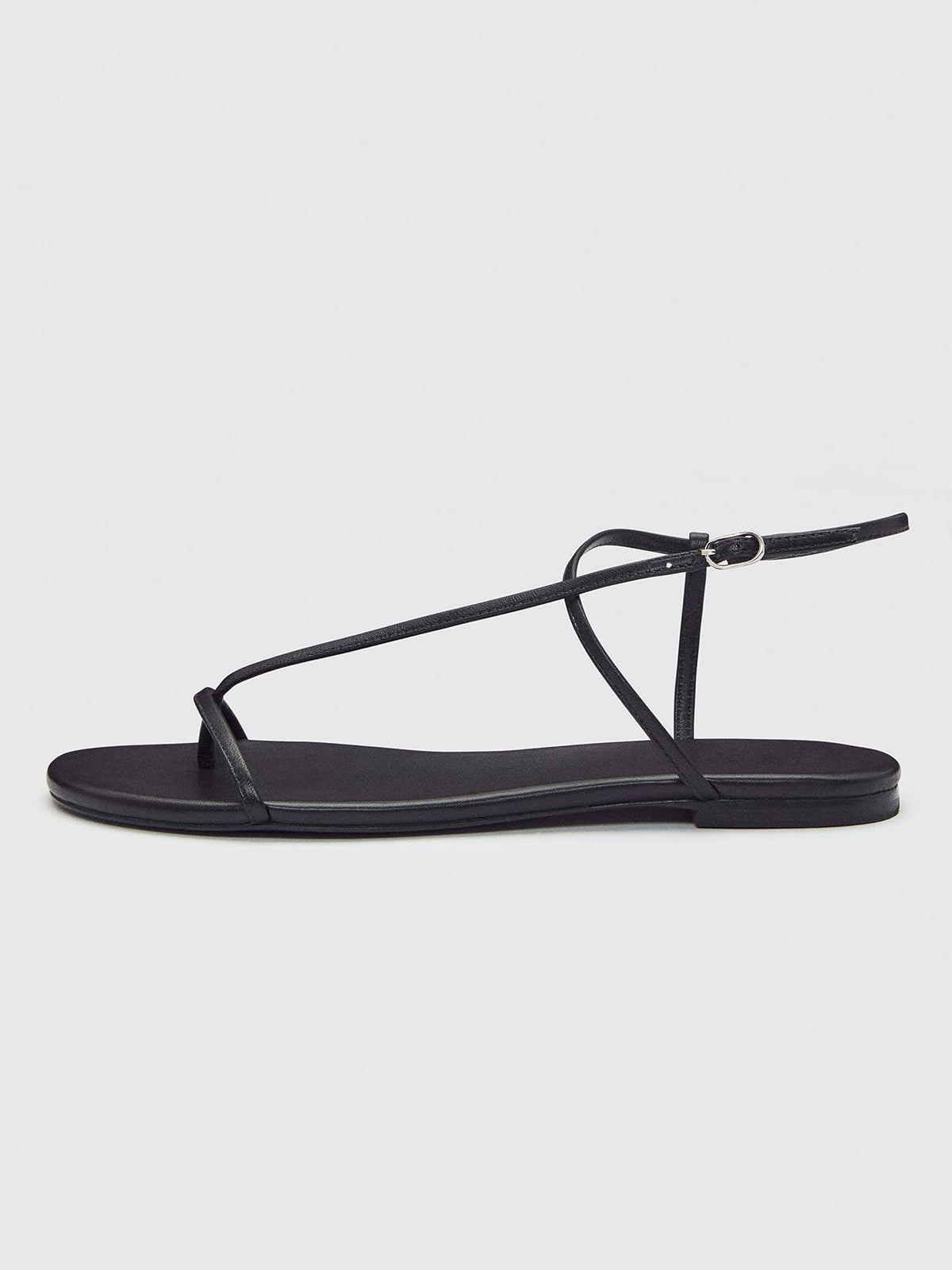 Black Square-Toe Back And Ankle Strap Flats Sandals