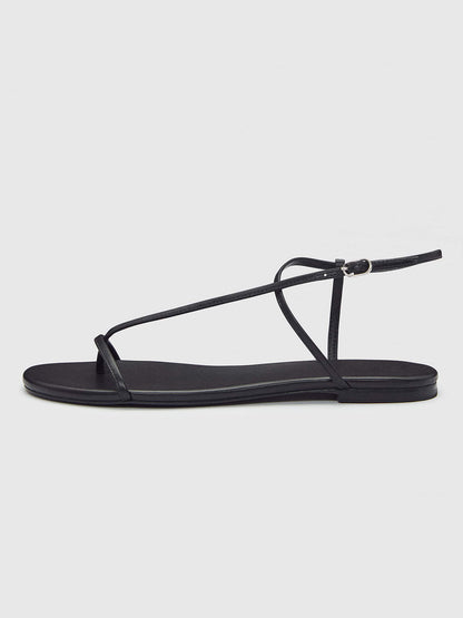 Black Square-Toe Back And Ankle Strap Flats Sandals