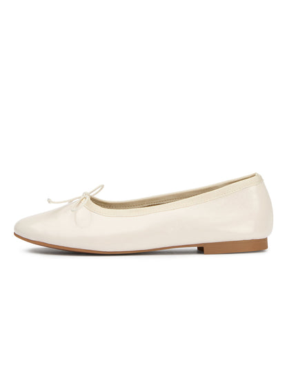 Ivory Round-Toe Chic Front Bow Slip-On Ballet Simple Flats