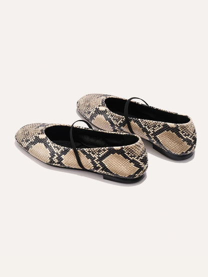 Mary Jane Square-Toe Slip-On Chic Ballet Flats - Snakeskin Pattern