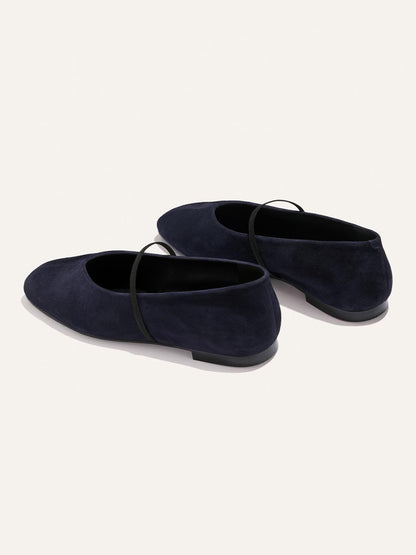 Mary Jane Square-Toe Slip-On Chic Ballet Flats - Indigo Faux Suede