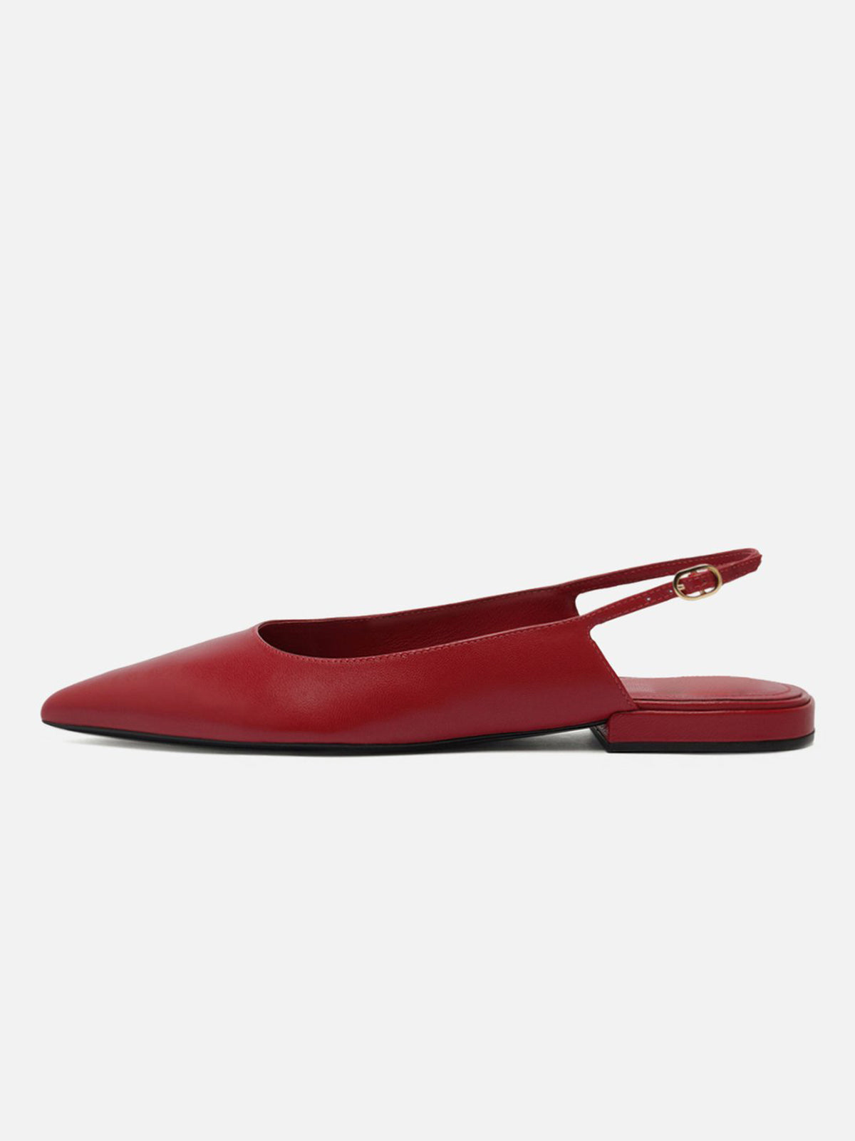 Red Pointed-Toe Buckle Slingback Chic Slip-On Flats
