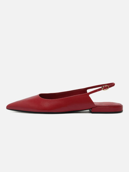 Red Pointed-Toe Buckle Slingback Chic Slip-On Flats