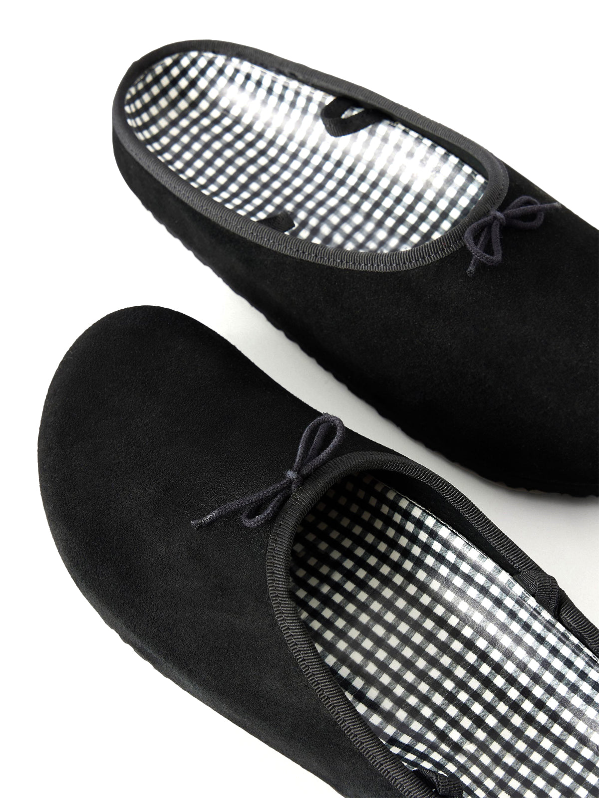 Black Faux Suede Square-Toe Front Bow Backless And Ankle Strap Flats