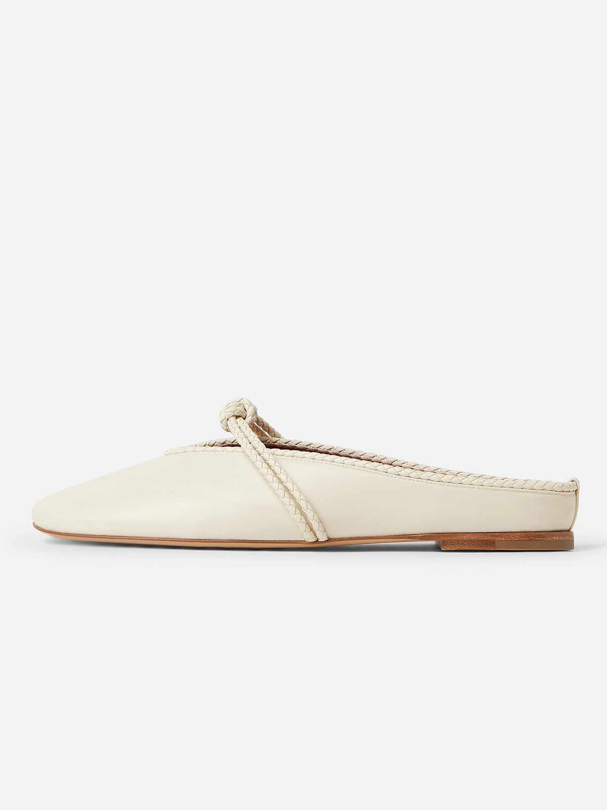 Cream Round-Toe Middle Strap Backless Slip-On Flats